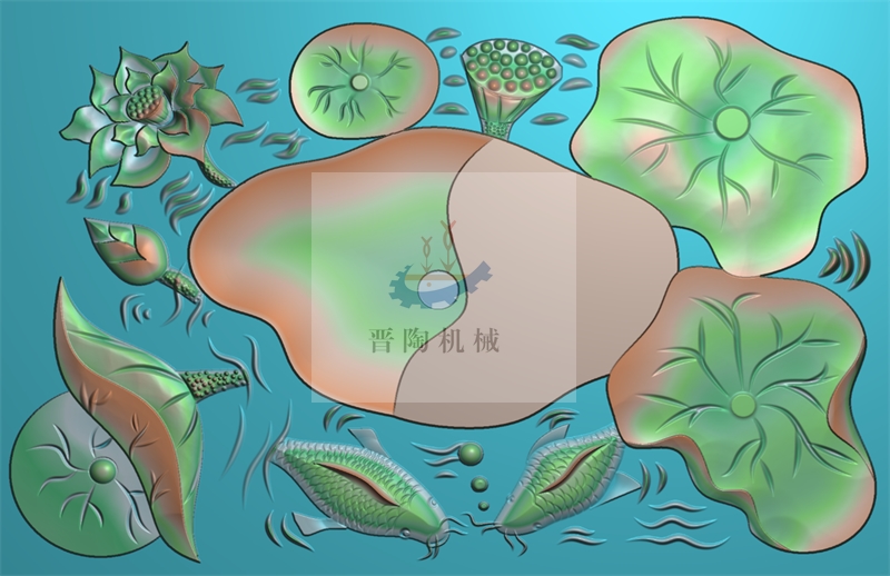 CP-104 荷花鱼 茶盘 横向
