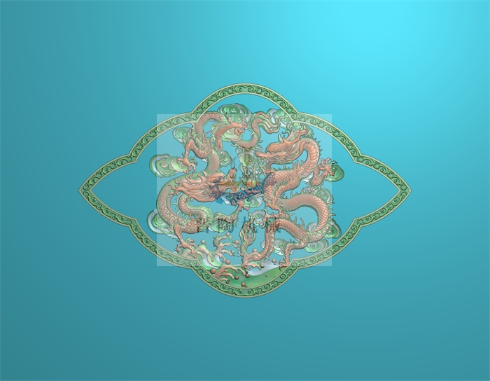LF-018二龙 戏珠祥云 椭圆横向