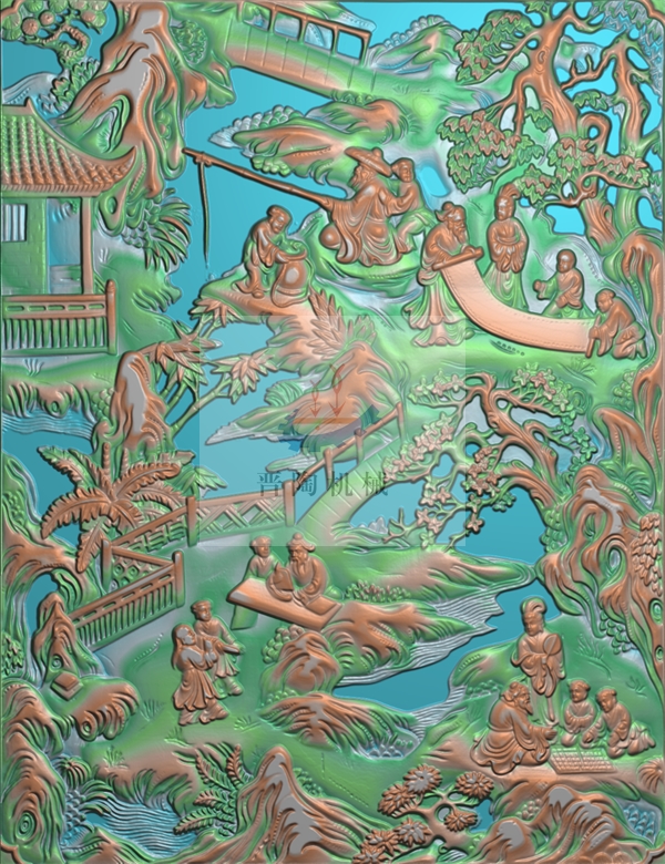 RW 235 人物 百子 画画 钓鱼 树 竖向